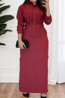 Burgundy Casual Solid Color Buckle Shirt Collar Long Sleeve Two Pieces