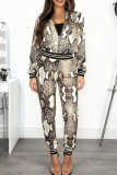 Snake Print Casual Snakeskin Print Zipper Zipper Collar Long Sleeve Two Pieces