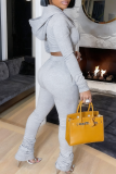 Black Casual Solid Color Zipper Hooded Long Sleeve Two Pieces