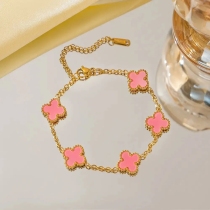 Pink Daily Four Leaf Clover Chains Bracelets