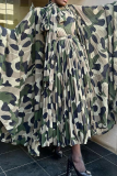 Camouflage Casual Camouflage Print With Belt O Neck Long Dresses