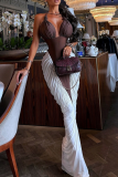 Brown Sexy Backless Contrast Halter Long Dresses