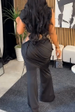 Grey Sexy Solid Color Ruched O Neck Sleeveless Two Pieces