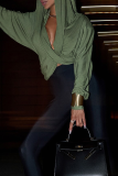 Green Sexy Solid Color Patchwork Hooded Tops