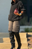 Black Casual Solid Color Pocket Hooded Tops