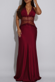 Black Sexy Solid Color Lace Backless Spaghetti Strap Long Dresses