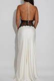 Black Sexy Solid Color Lace Backless Spaghetti Strap Long Dresses