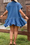 Blue Casual Solid Color Ruched V Neck Plus Size Dresses