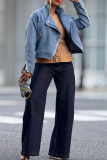 Blue Casual Solid Color Patchwork Turndown Collar Long Sleeve Loose Denim Jacket