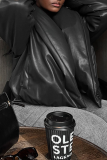 Black Casual Solid Color Patchwork Turndown Collar Outerwear