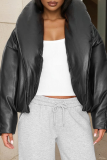 Black Casual Solid Color Patchwork Turndown Collar Outerwear