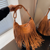 Black Daily Solid Color Fringed Trim Bags