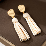 Gold Daily Solid Color Fringed Trim Earrings