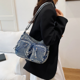 Blue Daily Solid Color Zipper Bags