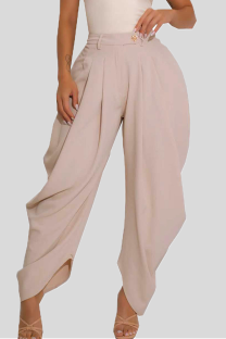 Light Pink Casual Solid Color Ruched Loose Patchwork Bottoms