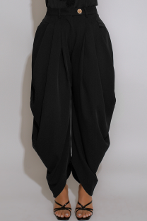 Black Casual Solid Color Ruched Loose Patchwork Bottoms