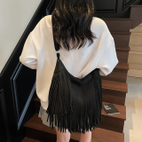 Black Daily Solid Color Fringed Trim Bags