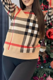 Yellow Casual Plaid Contrast O Neck Tops