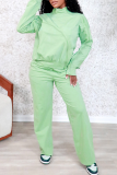 Green Casual Solid Color Zipper O Neck Long Sleeve Two Pieces