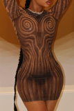 Brown Sexy Stripe See-Through O Neck Sheath Dresses