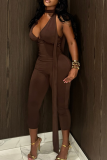 Black Sexy Solid Color Patchwork V Neck Skinny Jumpsuits