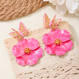 Rose Red Daily Butterfly Flowers Earrings