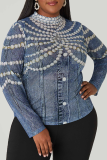 Black Casual Print Contrast O Neck Plus Size Tops