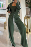 Pink Casual Solid Color Draw String Turndown Collar Long Sleeve Two Pieces