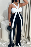 Apricot Sexy Solid Color Contrast Spaghetti Strap Regular Jumpsuits