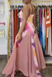 Pink Sexy Print Contrast Spaghetti Strap Sling Dresses
