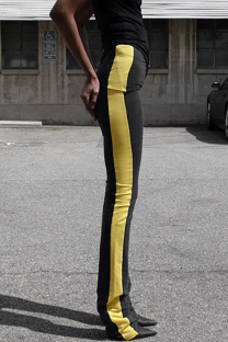 Yellow Casual Contrast Bodycon Conventional Patchwork Bottoms
