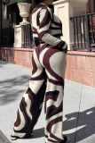 Cream White Casual Print Zipper Zipper Collar Long Sleeve Three Pieces