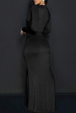 Blue Elegant Solid Color Ruched Deep V Neck Long Dresses