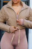 Khaki Casual Solid Color Zipper Turndown Collar Outerwear