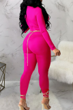 Blue Sexy Solid Color Hollow Out O Neck Skinny Jumpsuits