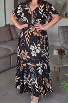 Black Casual Print Contrast V Neck Printed Dresses
