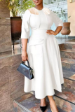 Caramel Colour Casual Solid Color Pocket O Neck Long Dresses