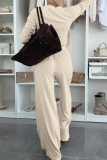 Apricot Casual Solid Color Patchwork O Neck Long Sleeve Two Pieces