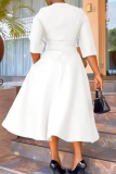 Caramel Colour Casual Solid Color Pocket O Neck Long Dresses