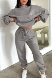 Light Blue Casual Print Pocket Hooded Long Sleeve Two Pieces