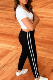 Black Casual Stripe Contrast Plus Size
