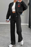 Coffee Casual Print Zipper Zipper Collar Long Sleeve Two Pieces