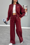 Coffee Casual Print Zipper Zipper Collar Long Sleeve Two Pieces
