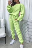Fluorescent Green Casual Print Patchwork O Neck Long Sleeve Two Pieces