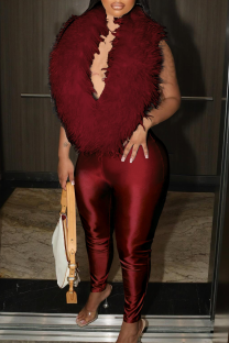 Red Sexy Solid Color Backless Deep V Neck Skinny Jumpsuits