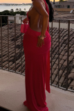 Red Elegant Solid Color Patchwork O Neck Long Dresses