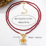 Red Daily Flowers Pearls Decor Necklaces