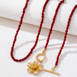 Red Daily Flowers Pearls Decor Necklaces