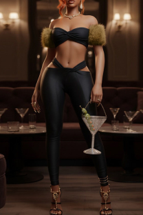 Black Sexy Solid Color Hollow Out Strapless Two Pieces