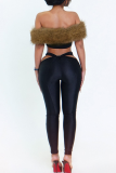 Black Sexy Solid Color Hollow Out Strapless Two Pieces